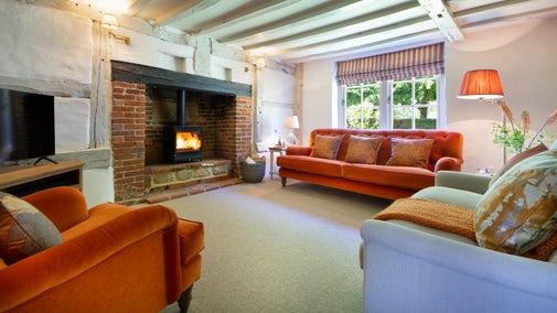 The sitting room at Chodds Farmhouse, West Sussex